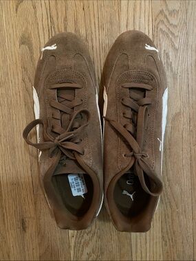 Puma Brown Suede Sneakers with White Formstrip